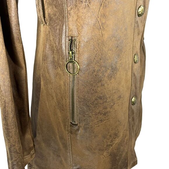 𝅺SAN FRANCISCO Brown Faux Leather Jacket with Hood  and Snap Buttons Size S - Picture 9 of 14